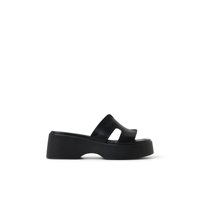 Main view of Black Abilene Mid Heel Platform Slides for women.