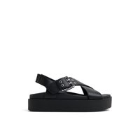 Main view of Black Naluu Strappy Wedge Sandals for women.