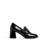 Main view of Black Riaa Mid-Heel Loafers for women.