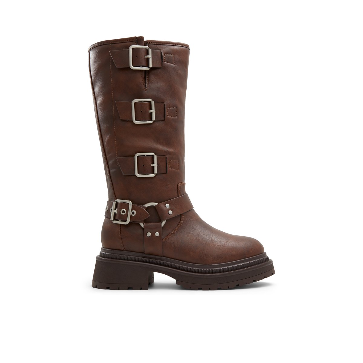 Brown leather knee high boots clearance sale