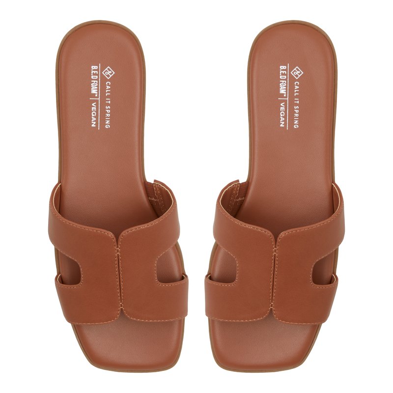 Call It Spring ナチュラル プラットフォーム・スライドサンダル Bethanne Black Women's Slides | Call It Spring Canada