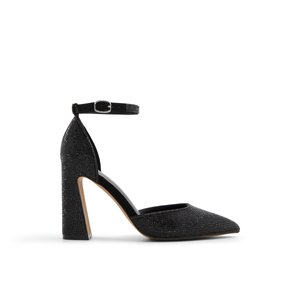Daliaa Black Textile Mesh Glitter Women's Kitten heels