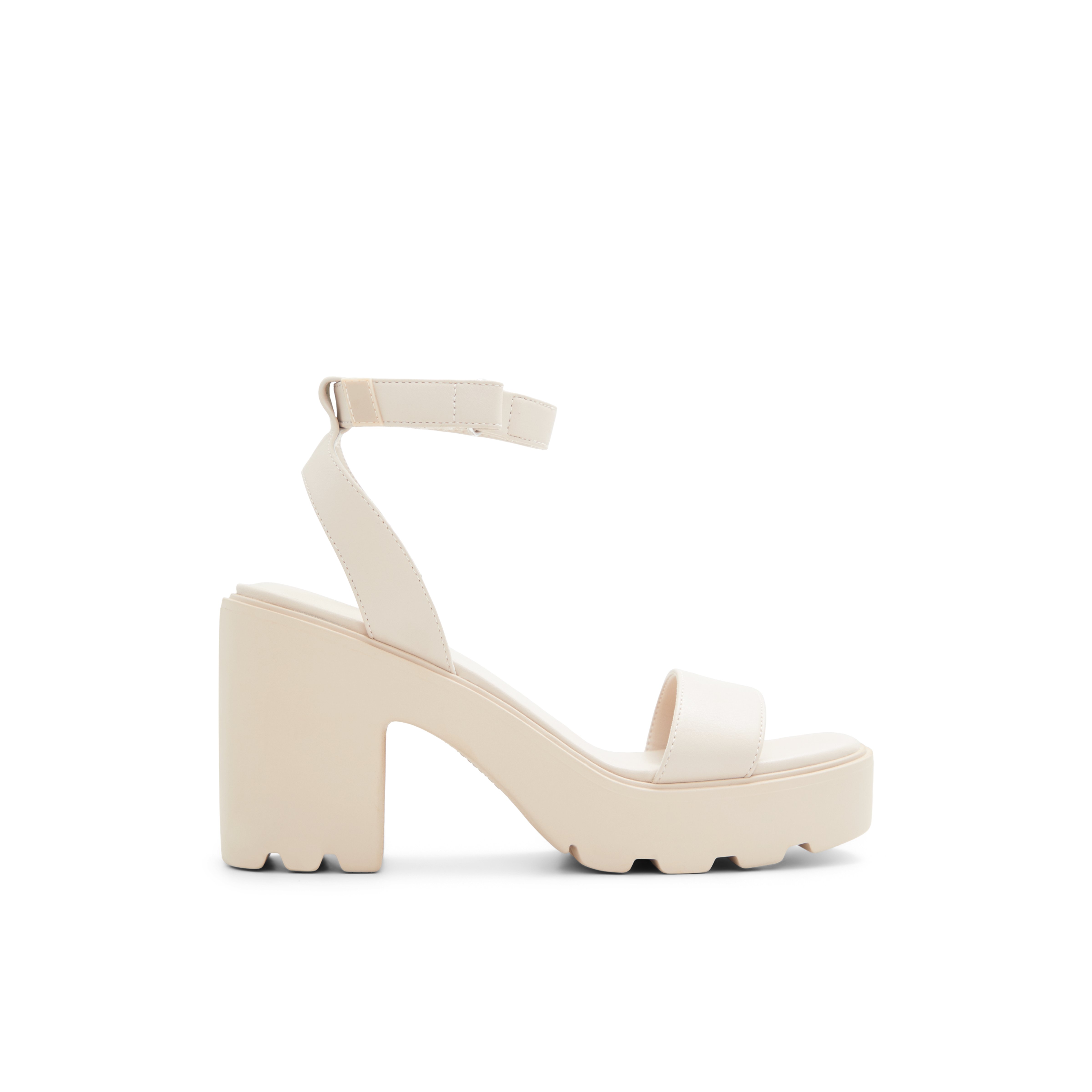 Beige chunky strap platform heels best sale